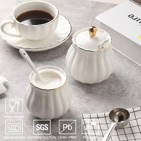 Sweejar Royal Ceramic Sugar Bowl, 8 Ounce Sugar Container with Spoon and Lid, Porcelain Salt Bowl Salt Container, Sugar Holder for Coffee Bar, Home and Kitchen(Jade) in Kuwait