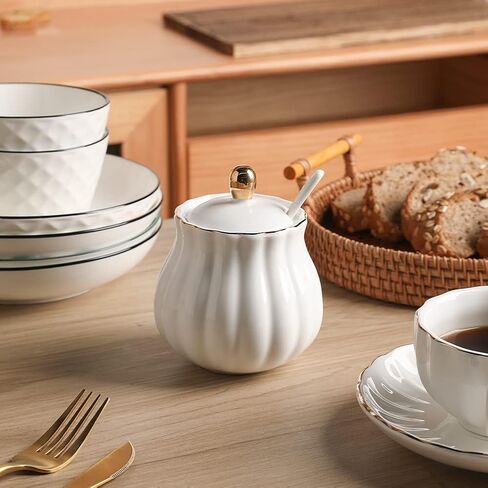 Sweejar Royal Ceramic Sugar Bowl, 8 Ounce Sugar Container with Spoon and Lid, Porcelain Salt Bowl Salt Container, Sugar Holder for Coffee Bar, Home and Kitchen(Jade) in Kuwait