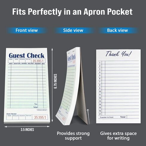 FMP Brands Guest Check Books for Servers, Server Note Pads Paper, Total 250 Sheets (5 Pads), Blue with Guest Receipt, Guest Check Pads, Restaurant Order Pads, Waitress Notepads in Kuwait