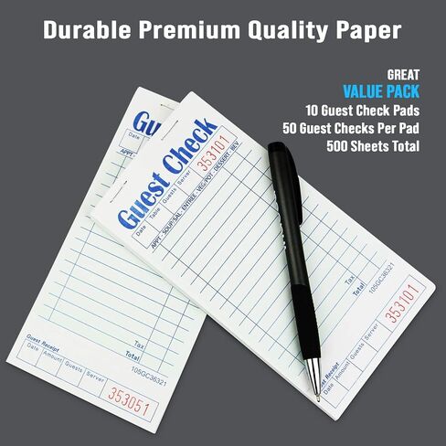 FMP Brands Guest Check Books for Servers, Server Note Pads Paper, Total 250 Sheets (5 Pads), Blue with Guest Receipt, Guest Check Pads, Restaurant Order Pads, Waitress Notepads in Kuwait