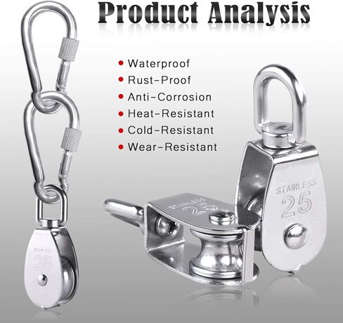 قطعتان من كتلة البكرة المفردة M25 مع 3 قطع حلقة تسلق بخطاف زنبركي، بكرة بكرة من الفولاذ المقاوم للصدأ 304 شديدة التحمل وخطاطيف زنبركية 3 بوصة، خطاف سلكي لرافعة بولي تحميل 331 رطل/150 كجم in Kuwait