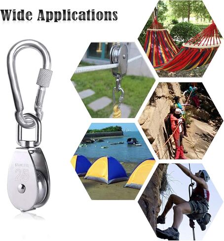 قطعتان من كتلة البكرة المفردة M25 مع 3 قطع حلقة تسلق بخطاف زنبركي، بكرة بكرة من الفولاذ المقاوم للصدأ 304 شديدة التحمل وخطاطيف زنبركية 3 بوصة، خطاف سلكي لرافعة بولي تحميل 331 رطل/150 كجم in Kuwait