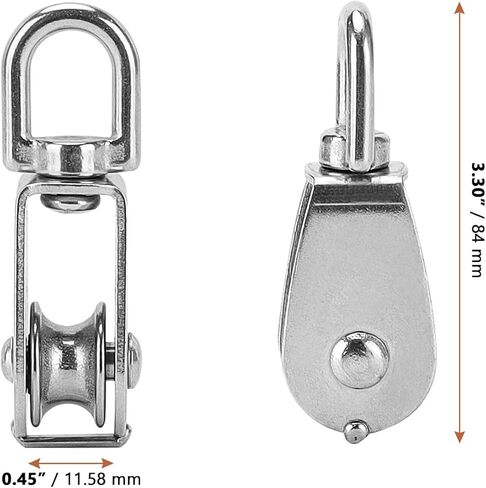 LEXININ 6 قطع M25 كتلة بكرة واحدة، 1 بوصة بكرة بكرة دوارة، 304 بكرة بكرة من الفولاذ المقاوم للصدأ رفع عجلة بكرة رافعة خطاف دوار للسلك والحبل والكابل، تحميل 331 رطل/150 كجم in Kuwait