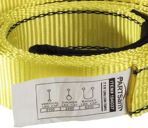 Partsam Premium 2 قطعة حزام سحب رافعة متين 3400Dtex - حبال شبكية شديدة التحمل - حبال بوليستر صناعية مسطحة للعين مقاومة للتآكل (10 أقدام × 2 بوصة) in Kuwait
