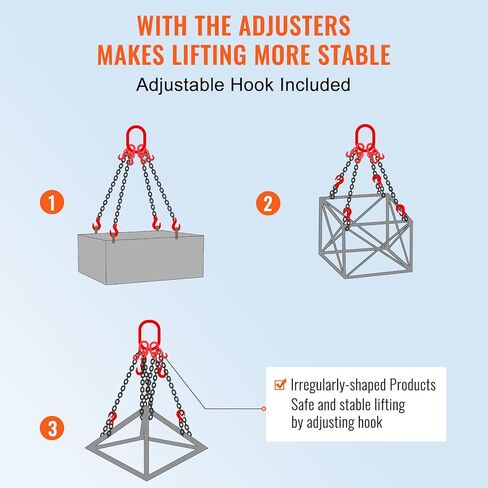 VEVOR سلسلة حبال، 5/16 بوصة × 5 قدم سلاسل رفع مع خطافات، G80 مصاعد سلسلة المحرك، 11000 رطل رفع سلاسل حبال لرفع المحرك، سلسلة رفع المحرك 5T مع 4 خطافات وضبط أرجل in Kuwait