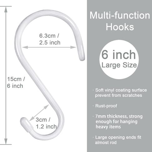 HiGift 6 Inch Large S Hooks for Hanging Heavy Duty, Non Slip Vinyl Coated S Hook for Closet, Steel Metal Black Rubber Coated S Hooks for Hanging Plant Jeans Pot Pan Clothes Purse Towel Bags- 4 Pack in Kuwait