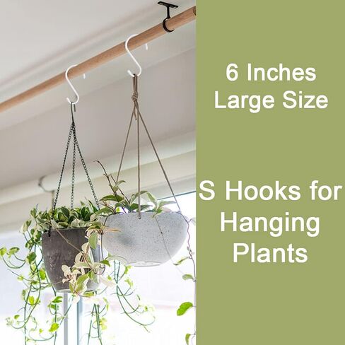 HiGift 6 Inch Large S Hooks for Hanging Heavy Duty, Non Slip Vinyl Coated S Hook for Closet, Steel Metal Black Rubber Coated S Hooks for Hanging Plant Jeans Pot Pan Clothes Purse Towel Bags- 4 Pack in Kuwait