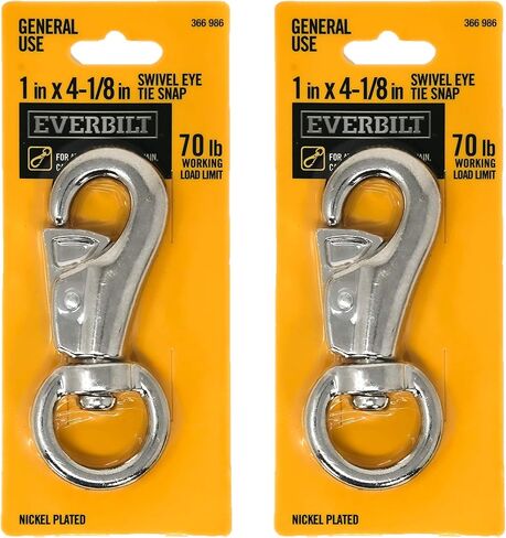 خطاف ربط دوار 4-1/8 انش (عبوة من قطعتين)، 70 باوند (70 باوند)، حد حمل العمل، خطاف سميك 1 انش مع طبقة خارجية مطلية بالنيكل، مثالي للاستخدام مع الحبال والسلاسل والأشرطة وسلاسل الحيوانات in Kuwait