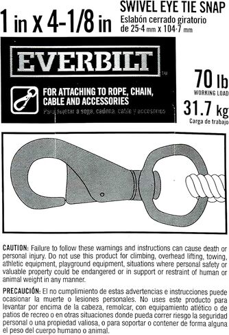 خطاف ربط دوار 4-1/8 انش (عبوة من قطعتين)، 70 باوند (70 باوند)، حد حمل العمل، خطاف سميك 1 انش مع طبقة خارجية مطلية بالنيكل، مثالي للاستخدام مع الحبال والسلاسل والأشرطة وسلاسل الحيوانات in Kuwait
