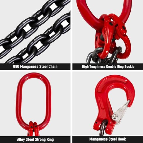 VENITOR 1/4" سلسلة حبال مع خطاف، 5 أقدام حبال سلسلة مزدوجة الساق، 4410 رطل سعة تحميل وضبط درجة 80 سبيكة محرك فولاذي سلسلة رافعة للآلات والموانئ ومواقع البناء - 2 طن in Kuwait