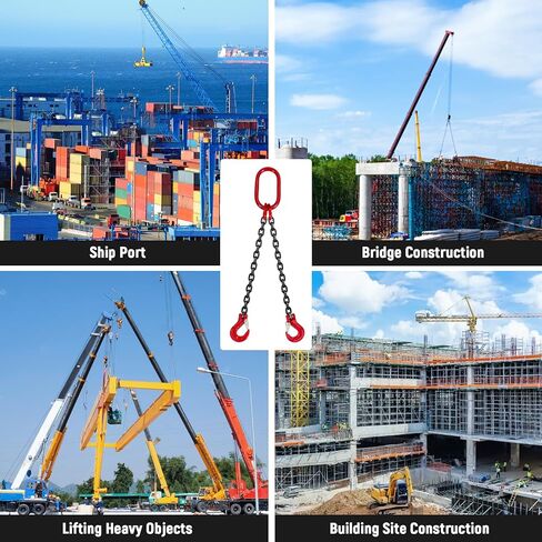 VENITOR 1/4" سلسلة حبال مع خطاف، 5 أقدام حبال سلسلة مزدوجة الساق، 4410 رطل سعة تحميل وضبط درجة 80 سبيكة محرك فولاذي سلسلة رافعة للآلات والموانئ ومواقع البناء - 2 طن in Kuwait