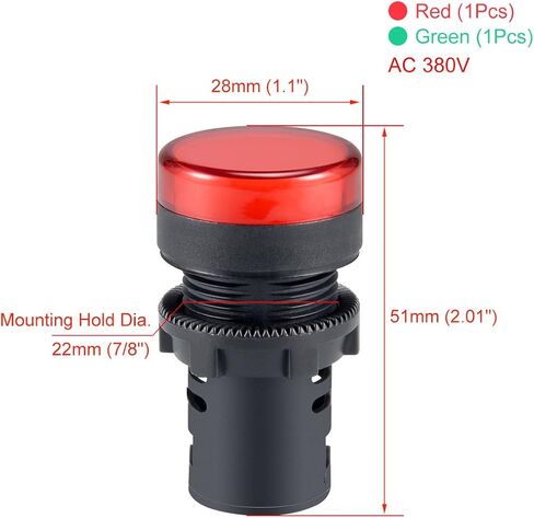 uxcell 2 قطعة ضوء مؤشر أحمر أخضر تيار متردد/تيار مستمر 110 فولت، حامل لوحة 22 مم، للوحة التحكم الكهربائية، HVAC، مشاريع DIY in Kuwait