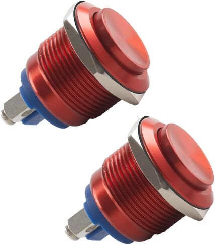 Paialu 2Pack لحظة ضغط على زر التبديل، 19MM 5A سبائك الألومنيوم قذيفة الضغط على زر مفاتيح - 1NO 12V SPST برغي محطة معدنية عالية جولة للماء لمفتاح السيارة الصناعية (الأحمر) in Kuwait
