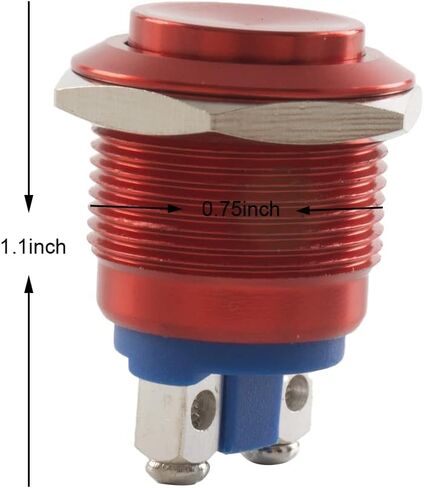 Paialu 2Pack لحظة ضغط على زر التبديل، 19MM 5A سبائك الألومنيوم قذيفة الضغط على زر مفاتيح - 1NO 12V SPST برغي محطة معدنية عالية جولة للماء لمفتاح السيارة الصناعية (الأحمر) in Kuwait