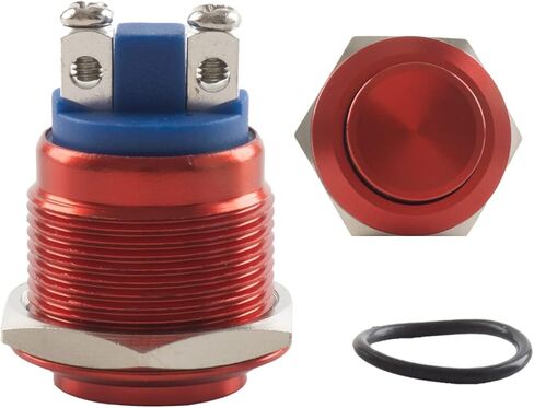 Paialu 2Pack لحظة ضغط على زر التبديل، 19MM 5A سبائك الألومنيوم قذيفة الضغط على زر مفاتيح - 1NO 12V SPST برغي محطة معدنية عالية جولة للماء لمفتاح السيارة الصناعية (الأحمر) in Kuwait