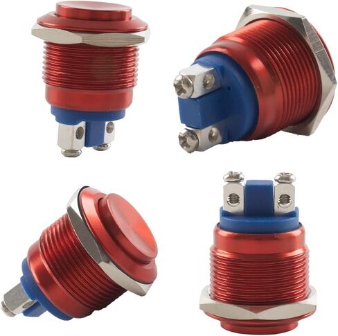 Paialu 2Pack لحظة ضغط على زر التبديل، 19MM 5A سبائك الألومنيوم قذيفة الضغط على زر مفاتيح - 1NO 12V SPST برغي محطة معدنية عالية جولة للماء لمفتاح السيارة الصناعية (الأحمر) in Kuwait