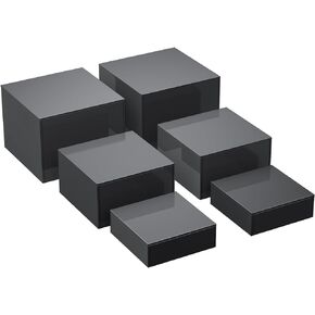 HIIMIEI Buffet Risers, Food Risers for Buffet Table, Display Stand Shelf for Catering Dessert Collectibles Figures, Acrylic Cube Display Nesting Risers with Hollow Bottoms, 6PCS 6''x7''x8'' (Black)