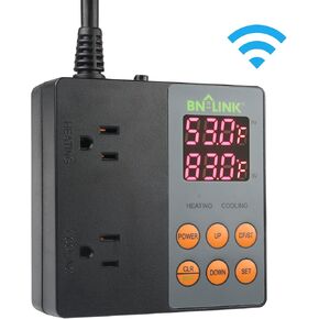 BN-LINK Digital Temperature Controller Heating Cooling 2-Stage Outlet Thermostat Controller Plug for Reptiles Aquarium Carboy Homebrew Breeding Fermenter Seed Germination °C/°F -40-176°F 15A/1875W