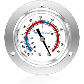 Uharbour Cooler Thermometer Capillary Design Refrigeration Gauge, Range -40 to 65 ℉ / -40 to 20℃, 2" Dial Stainless Steel Flanged Panel Mount in Kuwait