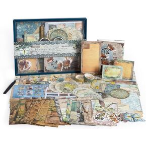مجموعة ALKALO Vintage Scrapbooking (202 قطعة)، سلسلة حديقة بطيئة الوقت مع لوازم اليومية/سجل القصاصات، والقرطاسية، ودفتر ملاحظات A6، هدية جمالية يمكنك صنعها بنفسك للفتيات المراهقات البالغات
