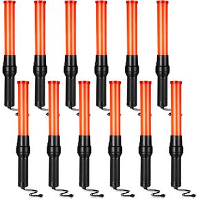 TOODOO 12 Pcs Signal Traffic Wand Safety Traffic Control Wand Lighted Baton Multifunctional LED Traffic Baton with 2 Flashing Modes, Wrist Strap Lanyard, Side Clip (Using 2 D-Size Batteries, 16 Inch)