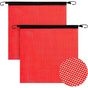 2 Pieces 18 x 18 Inch Hook Safety Warning Flag Mesh Safety Flag Warning Flag with Vinyl Welt and Bungee Cord for Truck and Pedestrian Crossings (Deep Red)