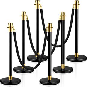 Wesiti 12 Pcs Stainless Steel Stanchions Post with 6 Pcs 5 Ft Black Velvet Rope, Red Carpet Ropes and Poles Black Crowd Control Barrier Ball Top Stanchions Sand Injection Hollow Base and Velvet Ropes in Saudi Arabia