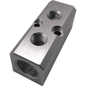 4 Way Pneumatic Manifold Air Distribution Block, G1/2 Supply Port, G1/4-Inch Output Port, Aluminum Alloy