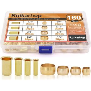 120 قطعة أنبوب OD(1/4" 3/8" 1/2") حلقات وأكمام ضغط نحاسية، 3 أحجام مجموعة تركيبات ضغط نحاسية in Kuwait