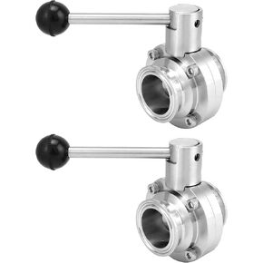 QWORK Stainless Steel Sanitary Butterfly Valve with Pull Handle - 1.5" Tri Clamp Clover, Ideal for 1.5" Tube OD, 2 Pack