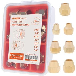 مجموعة متنوعة من LTWFITTING أنبوب OD 3/16 بوصة 1/4 بوصة 5/16 بوصة 3/8 بوصة 1/2 بوصة 5/8 بوصة 3/4 بوصة نحاس قصير 45 درجة مجموعة صامولة مضيئة (حزمة من 52) in Kuwait