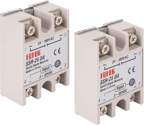 BlueStars 2PCS مرحل الحالة الصلبة SSR-25DA DC إلى إدخال التيار المتردد 3-32VDC للإخراج 24-380VAC 25A وحدة ترحيل شبه موصل أحادية الطور - حزمة من 2 - التحكم في تحميل 3-32V DC 24-380V AC in Kuwait
