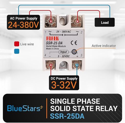 BlueStars 2PCS مرحل الحالة الصلبة SSR-25DA DC إلى إدخال التيار المتردد 3-32VDC للإخراج 24-380VAC 25A وحدة ترحيل شبه موصل أحادية الطور - حزمة من 2 - التحكم في تحميل 3-32V DC 24-380V AC in Kuwait