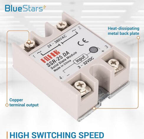 BlueStars 2PCS مرحل الحالة الصلبة SSR-25DA DC إلى إدخال التيار المتردد 3-32VDC للإخراج 24-380VAC 25A وحدة ترحيل شبه موصل أحادية الطور - حزمة من 2 - التحكم في تحميل 3-32V DC 24-380V AC in Kuwait