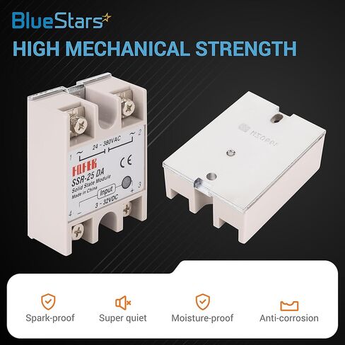 BlueStars 2PCS مرحل الحالة الصلبة SSR-25DA DC إلى إدخال التيار المتردد 3-32VDC للإخراج 24-380VAC 25A وحدة ترحيل شبه موصل أحادية الطور - حزمة من 2 - التحكم في تحميل 3-32V DC 24-380V AC in Kuwait