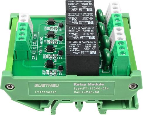 لوحة مرحل GUETNEU، وحدة مرحل 4 قنوات 1 SPDT DIN حامل السكك الحديدية 24 فولت تيار مستمر/تيار متردد، لوحة وحدة مرحل الواجهة (FY-T734C-D24) in Kuwait