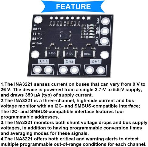 DKARDU 2PCS INA3221 Triple-Channel Shunt Current Voltage Monitor Sensor Low/High Side I2C Output Power Monitoring Control Module for INA219 Replacement in Kuwait