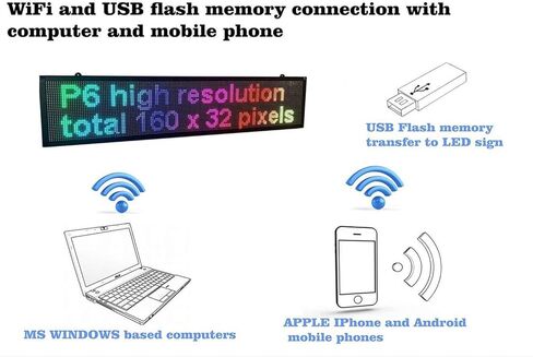 LED sign WiFi P6 40" x 9" high resolution LED full RGB color sign with high resolution P6 128x32 dots and new SMD technology scrolling display. Perfect solution for advertising, programmable message board in Kuwait