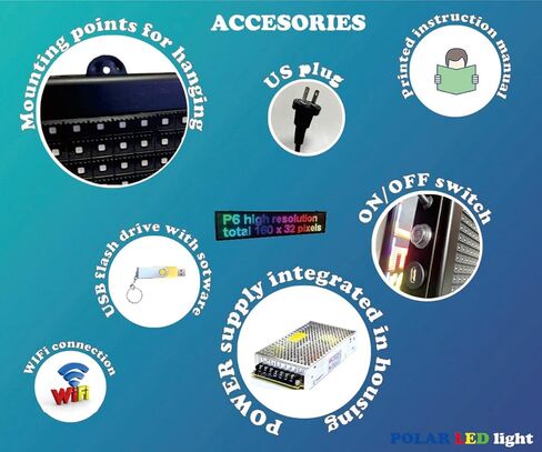 LED sign WiFi P6 40" x 9" high resolution LED full RGB color sign with high resolution P6 128x32 dots and new SMD technology scrolling display. Perfect solution for advertising, programmable message board in Kuwait