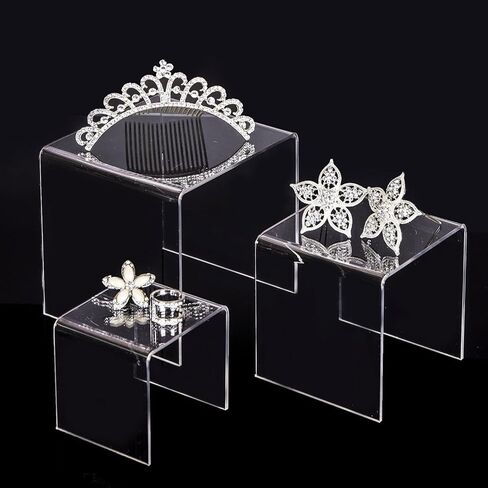 Jusalpha® 3'' 4'' 5'' -6 قطعة من تركيبات عرض المجوهرات المصنوعة من الأكريليك الشفاف، رافعة عرض الطعام (مجموعة من 2) in Kuwait