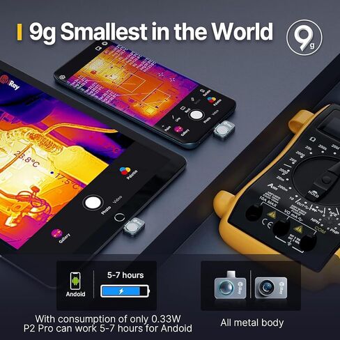 كاميرا InfiRay P2 Pro الحرارية لنظام Android، دقة عالية 256x192 IR، أصغر تصوير حراري 9 جرام مع نطاق درجة حرارة -4 درجة فهرنهايت إلى 1112 درجة فهرنهايت، يدعم تسجيل الفيديو، يعمل للهواتف الذكية وأجهزة الكمبيوتر الشخصية والأجهزة اللوحية in Kuwait
