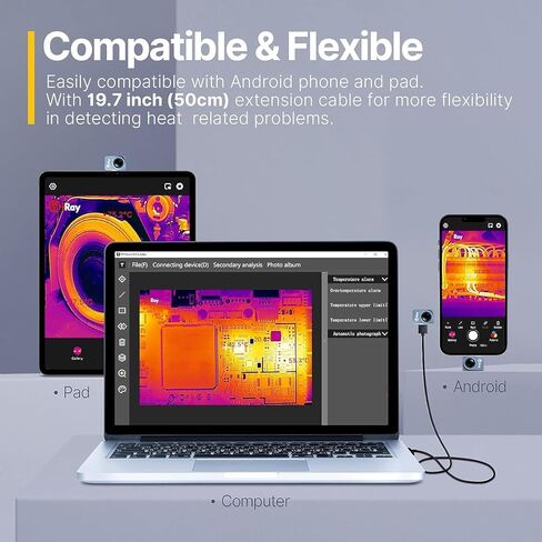 كاميرا InfiRay P2 Pro الحرارية لنظام Android، دقة عالية 256x192 IR، أصغر تصوير حراري 9 جرام مع نطاق درجة حرارة -4 درجة فهرنهايت إلى 1112 درجة فهرنهايت، يدعم تسجيل الفيديو، يعمل للهواتف الذكية وأجهزة الكمبيوتر الشخصية والأجهزة اللوحية in Kuwait