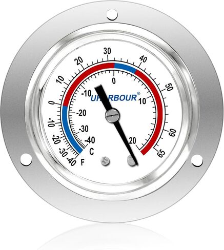 Uharbour Cooler Thermometer Capillary Design Refrigeration Gauge, Range -40 to 65 ℉ / -40 to 20℃, 2" Dial Stainless Steel Flanged Panel Mount in Kuwait