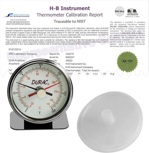 SP Bel-Art, H-B DURAC Maximum Registering/Autoclave Bi-Metal Thermometer; -20 to 150C (0 to 300F), Individual Calibration Report (B60215-0000) in Saudi Arabia