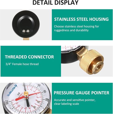 مقياس اختبار ضغط المياه من ليبميرك، قطر 2.5 بوصة، خيط خرطوم أنثى 3/4 بوصة، نطاق 0-200 رطل لكل بوصة مربعة مع مؤشر مؤشر أحمر - مثالي لاختبار ضغط المياه المنزلي واستخدام مقاييس الضغط الصناعي in Kuwait