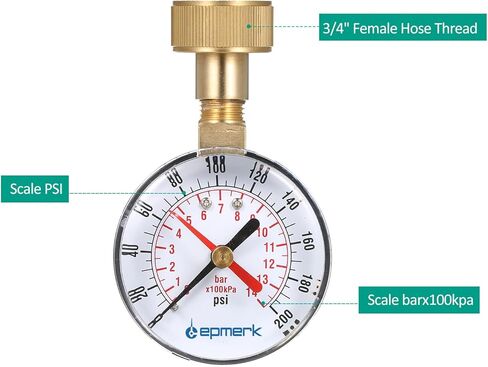 مقياس اختبار ضغط المياه من ليبميرك، قطر 2.5 بوصة، خيط خرطوم أنثى 3/4 بوصة، نطاق 0-200 رطل لكل بوصة مربعة مع مؤشر مؤشر أحمر - مثالي لاختبار ضغط المياه المنزلي واستخدام مقاييس الضغط الصناعي in Kuwait