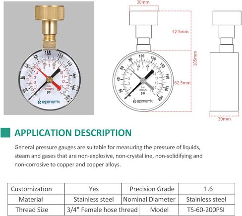 مقياس اختبار ضغط المياه من ليبميرك، قطر 2.5 بوصة، خيط خرطوم أنثى 3/4 بوصة، نطاق 0-200 رطل لكل بوصة مربعة مع مؤشر مؤشر أحمر - مثالي لاختبار ضغط المياه المنزلي واستخدام مقاييس الضغط الصناعي in Kuwait