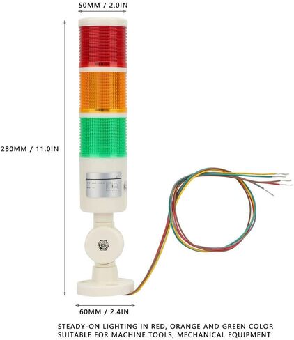 ضوء تحذير لآلة CNC، 24VDC أحمر/برتقالي/أخضر لآلة CNC تحذير مؤشر LED ضوء إشارة إنذار مع صوت الجرس لأدوات الآلات والمعدات الميكانيكية، مشرق ثابت in Kuwait