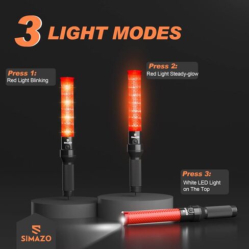 2 Pack Traffic Wand, 16 Inch Traffic Control Wand with White LED on Top, Traffic Safety Signal Baton with 3 Flashing Modes for Parking Guides, Car Directing, Air Marshalling in Kuwait