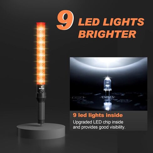 2 Pack Traffic Wand, 16 Inch Traffic Control Wand with White LED on Top, Traffic Safety Signal Baton with 3 Flashing Modes for Parking Guides, Car Directing, Air Marshalling in Kuwait
